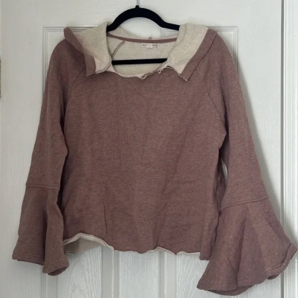 Melrose and Market Boho Hoodie Sweatshirt Raw Hem Bell Sleeve Size Small S